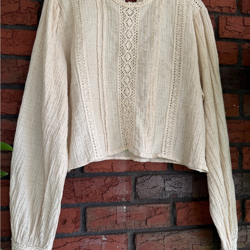 Zara Elegant Cream Lace Detail Women's Top